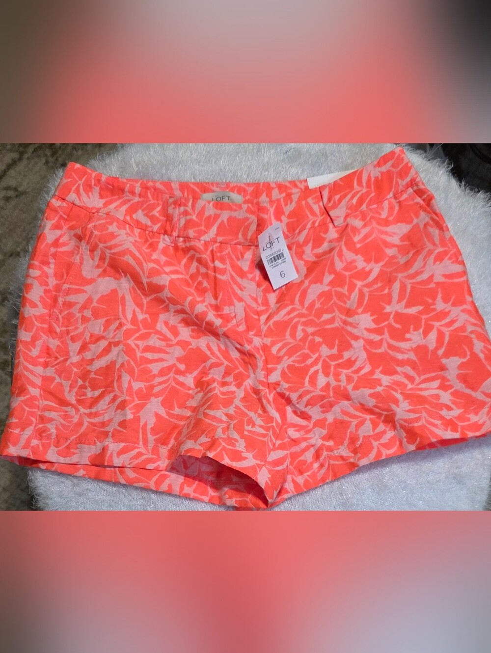 LOFT Coral Orange Leaf-Print Womens Bermuda Shorts